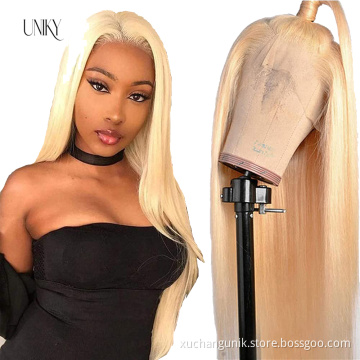 Uniky Grade 12a raw unprocessed brazilian hair body wave transparent swiss lace blonde 613 hd wigs full lace 180 density